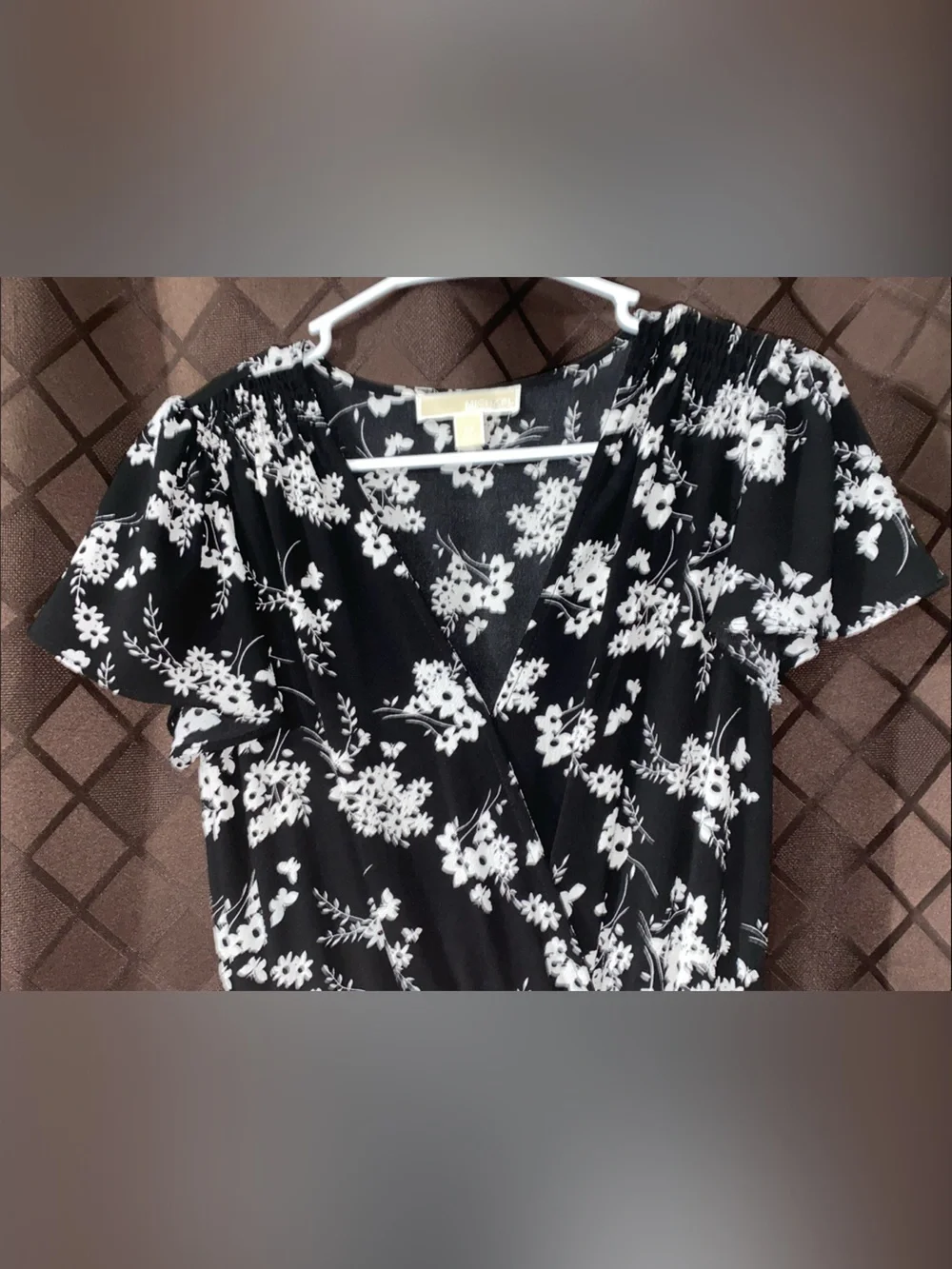 Michael Kors Black & White Floral Smocked Waist Dress Ruffles